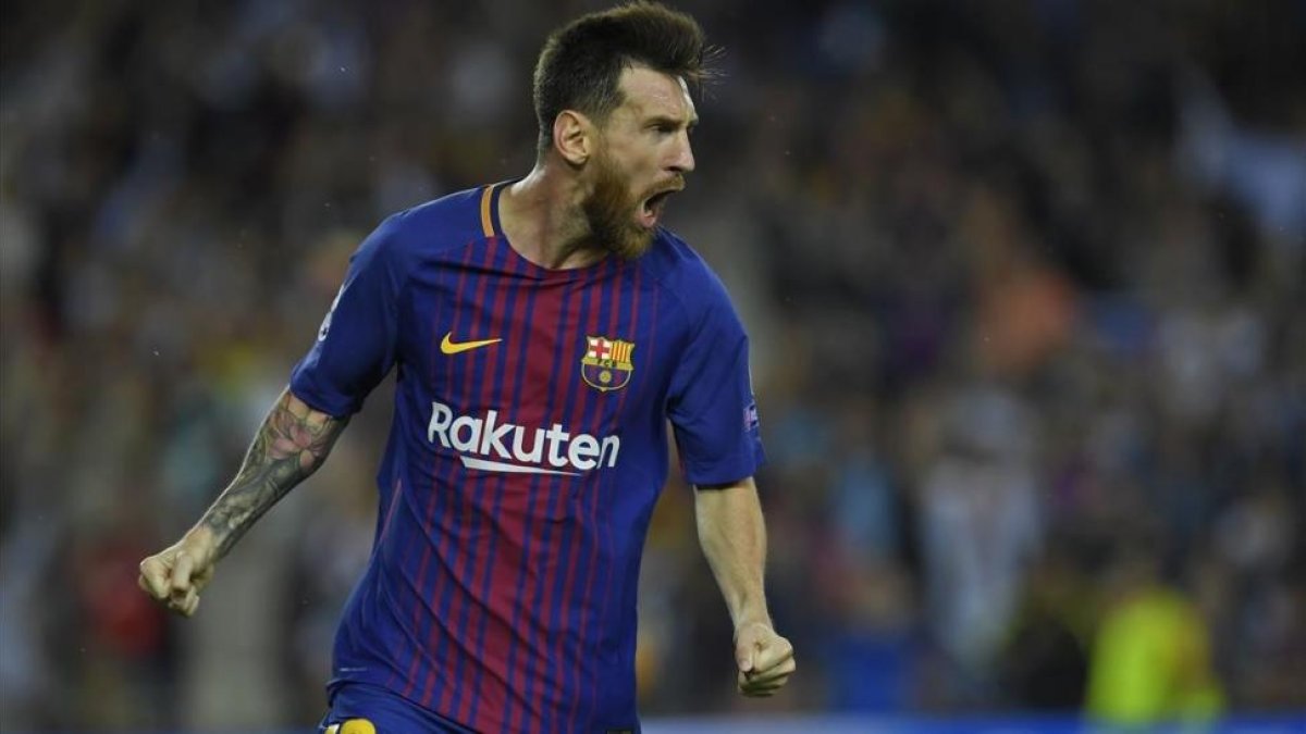 Messi celebra un gol ante la Juventus.-AFP