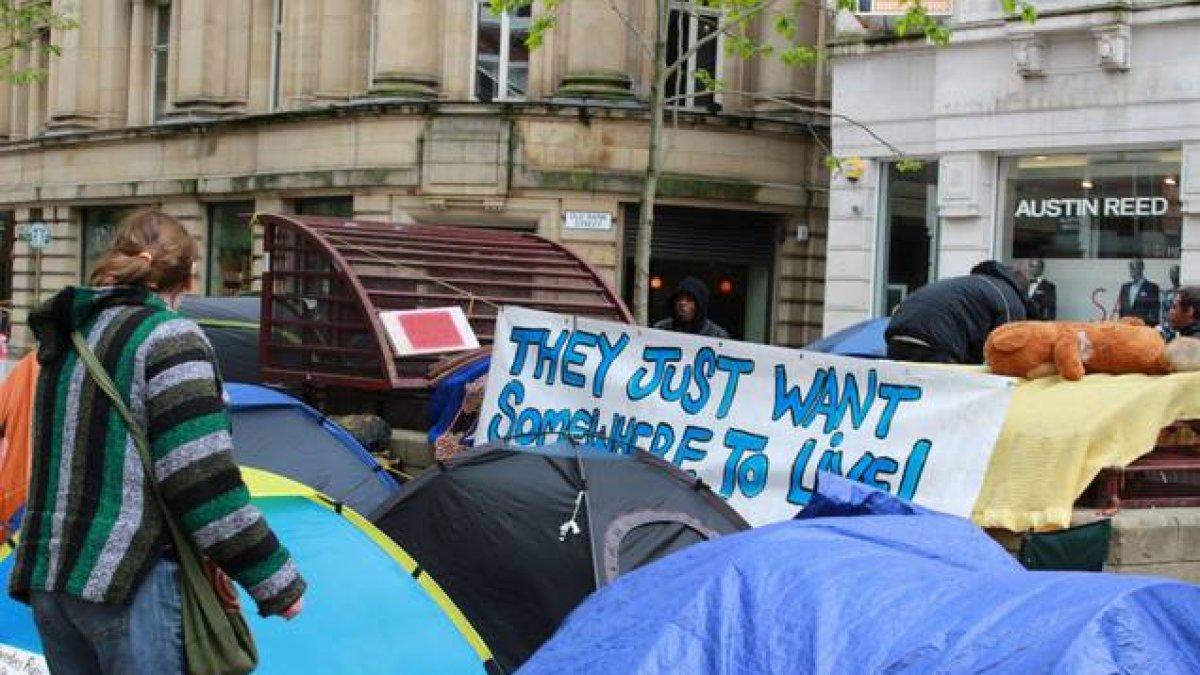 Imágen de uno de los dos campamentos protesta que hay en Manchester en los que viven centenares de persona desde hace meses.-THE INTEPENDENT / MANCHESTER