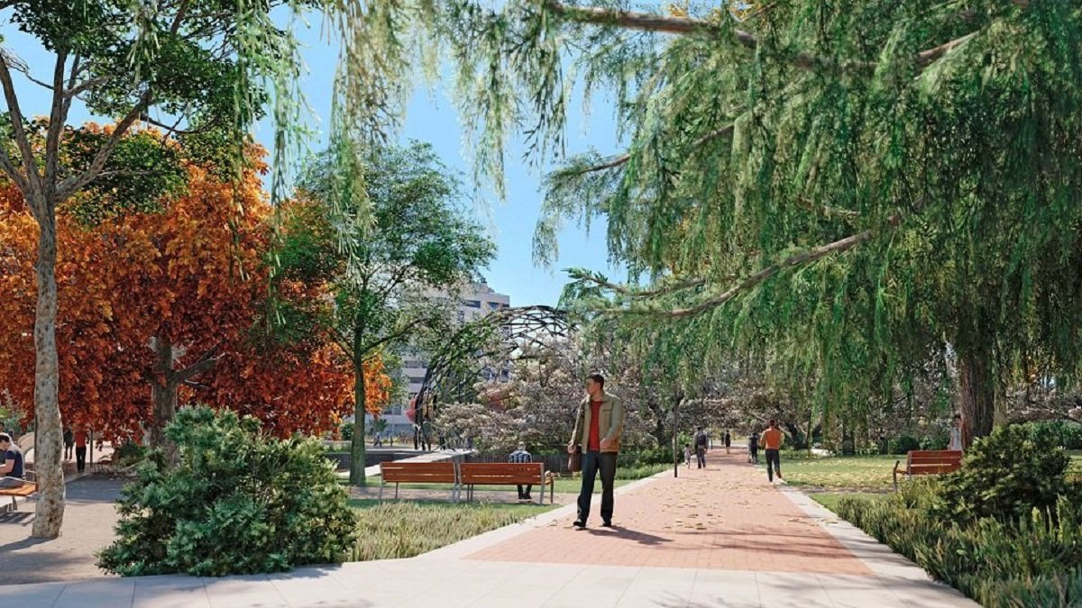 Reproducción de la plaza de la Comunicación, con la cúpula al fondo.-E. M.