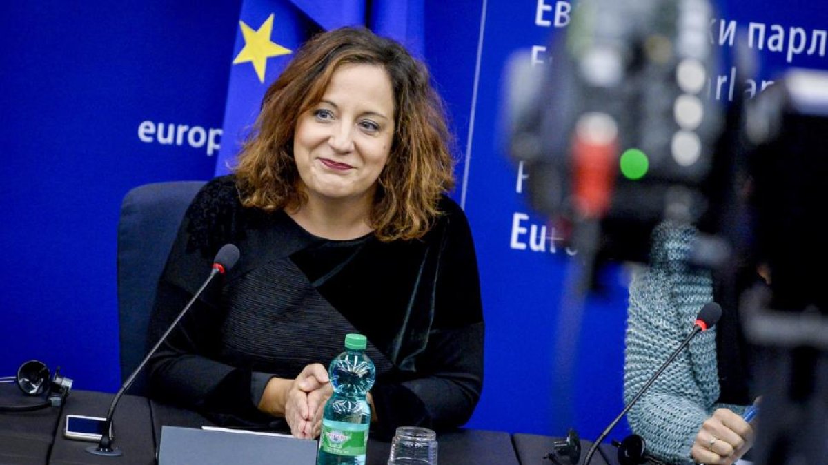 La europarlamentaria socialitas, Iratxe García, en una sesión del Parlamento europeo.