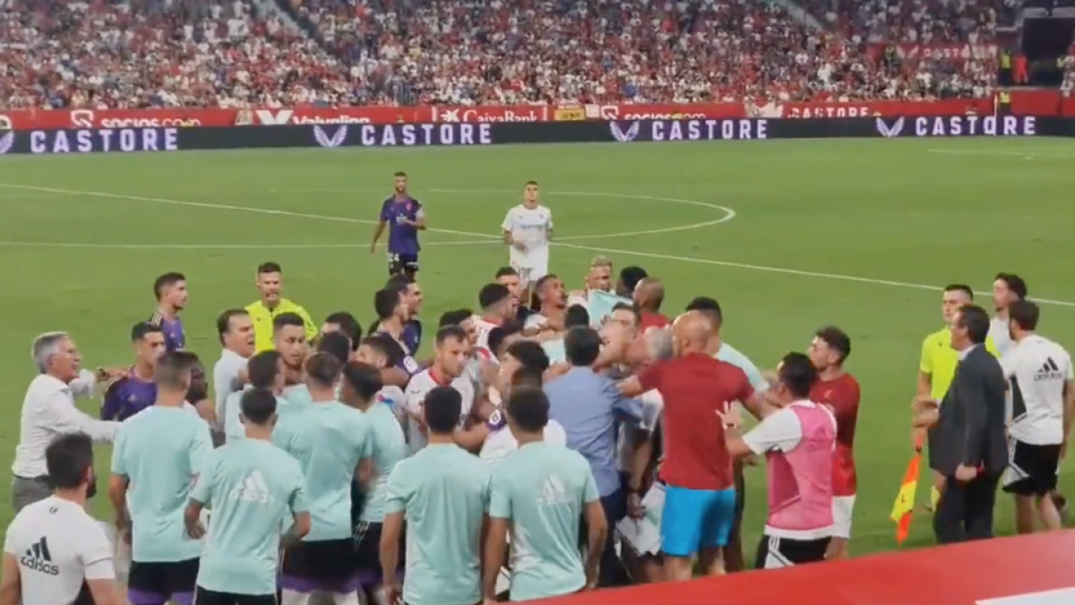 Tangana entre jugadores y cuerpo técnico del Sevilla y el Real Valladolid. / E. M.