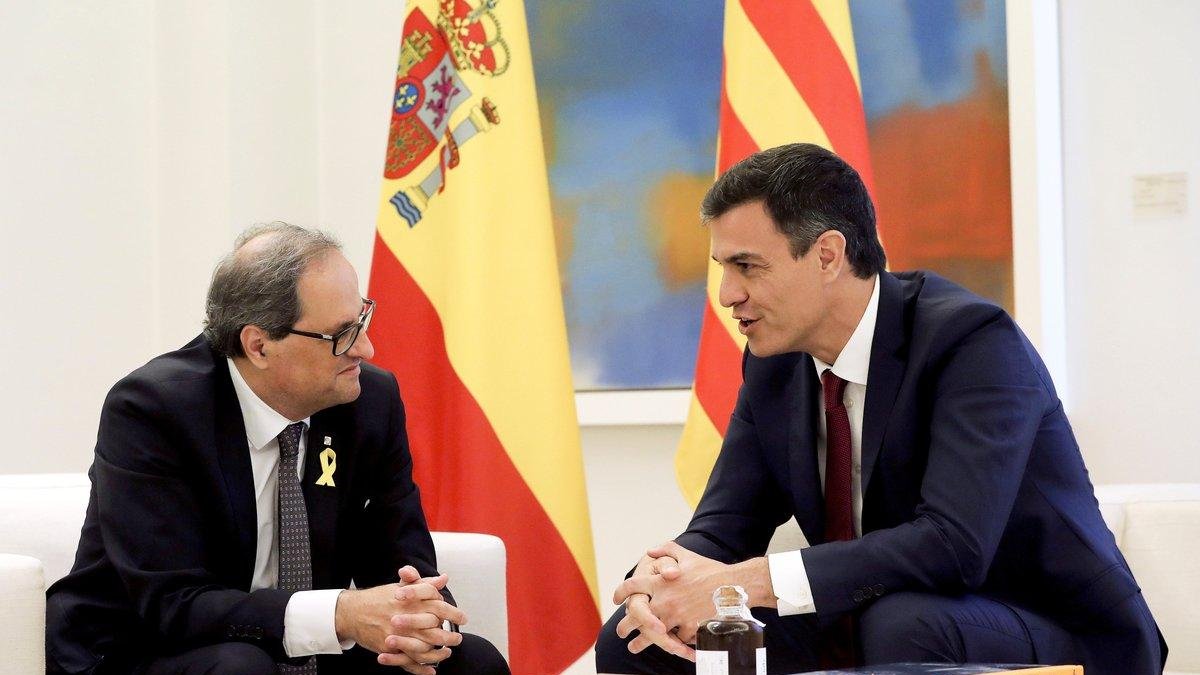 Quim Torra y Pedro Sánchez, durante la reunión que mantuvieron en la Moncloa el pasado mes de julio.-BALLESTEROS (EFE)