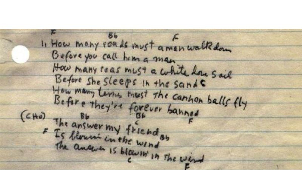 Manuscrito de 'Blowing in the wind'.-