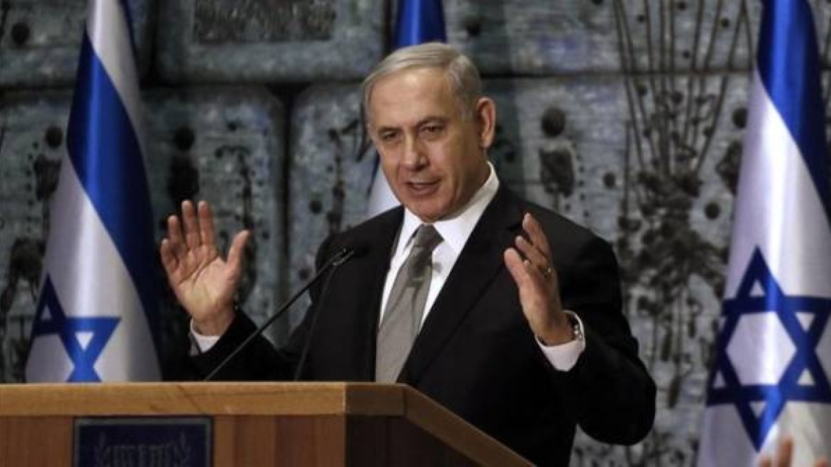 Netanyahu gesticula en un acto contra el tráfico de personas, este martes en Jerusalén.-Foto: AFP / GALI TIBBON