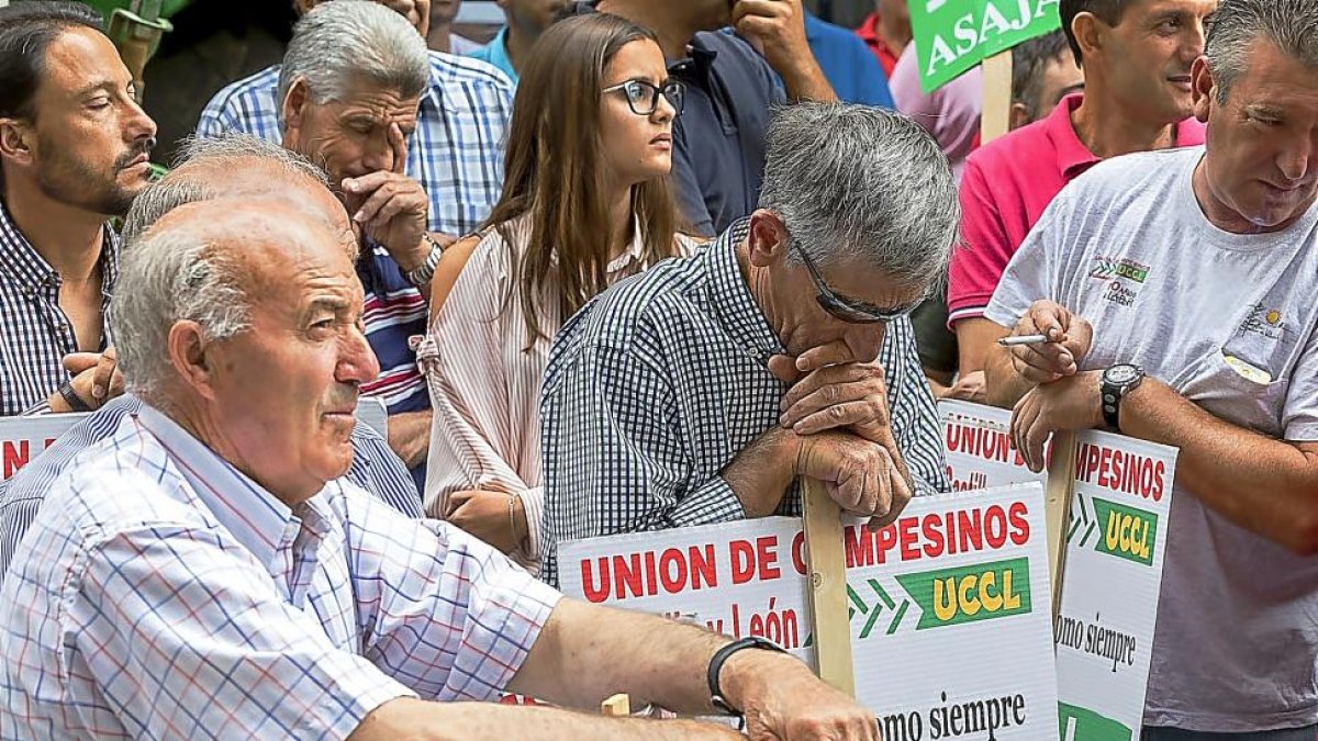 Agricultores y ganaderos en la protesta provincial convocada por Asaja y UCCL.-E.M.