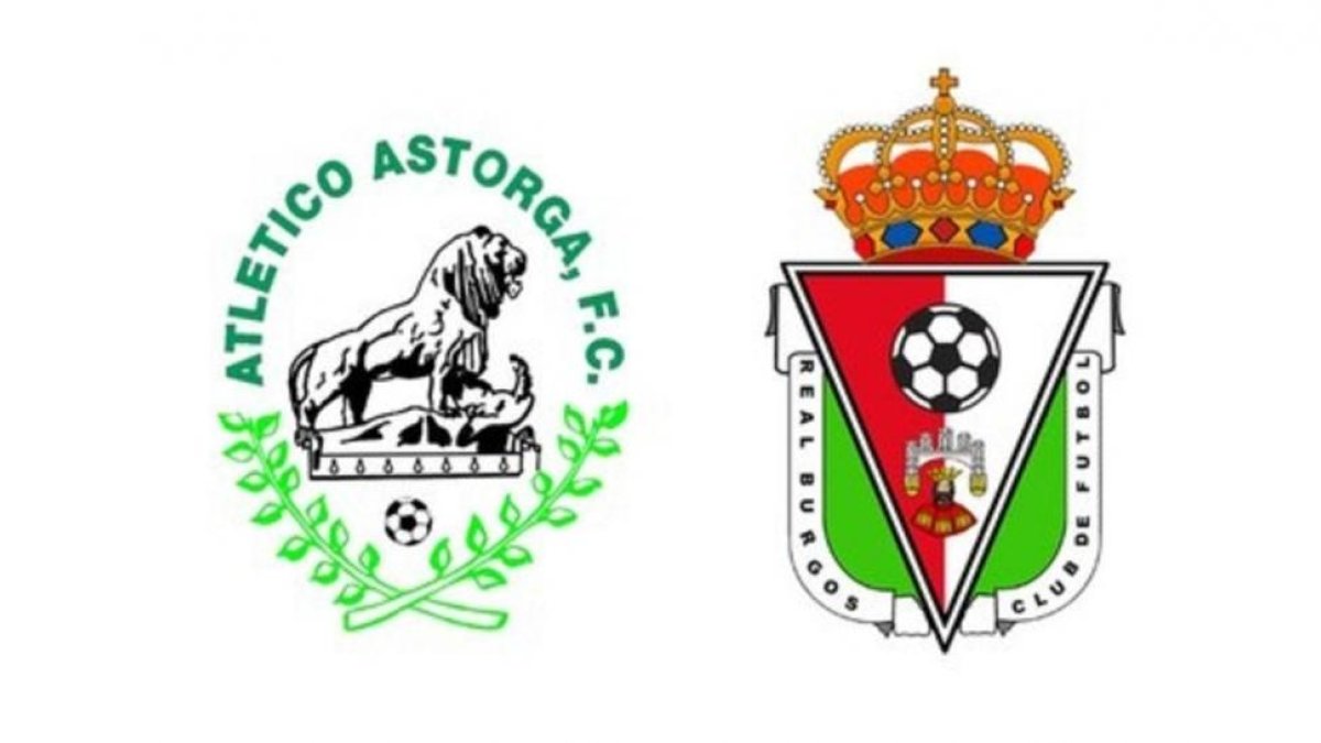 Los escudos del Atlético Astorga y del Real Burgos, en el cartel del partido-AT. ASTORGA