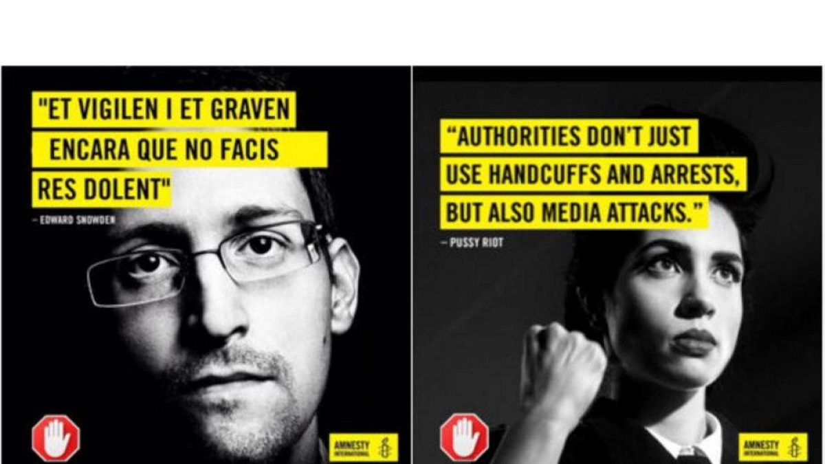 Los mensajes de Snowden y Pussy Riot para la campaña de Amnistía Internacional.-