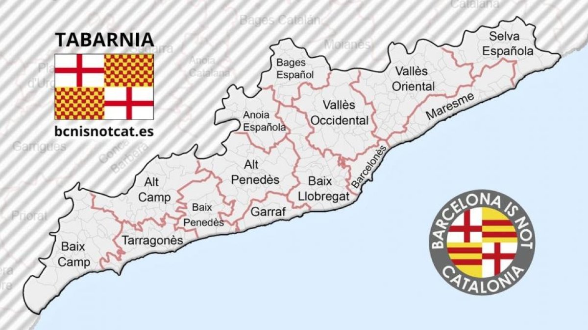 Una imagen del mapa y la bandera de Tabarnia, publicada en su cuenta oficial de Twitter.-/ PERIODICO (TWITTER / @BCNISNOTCAT_)