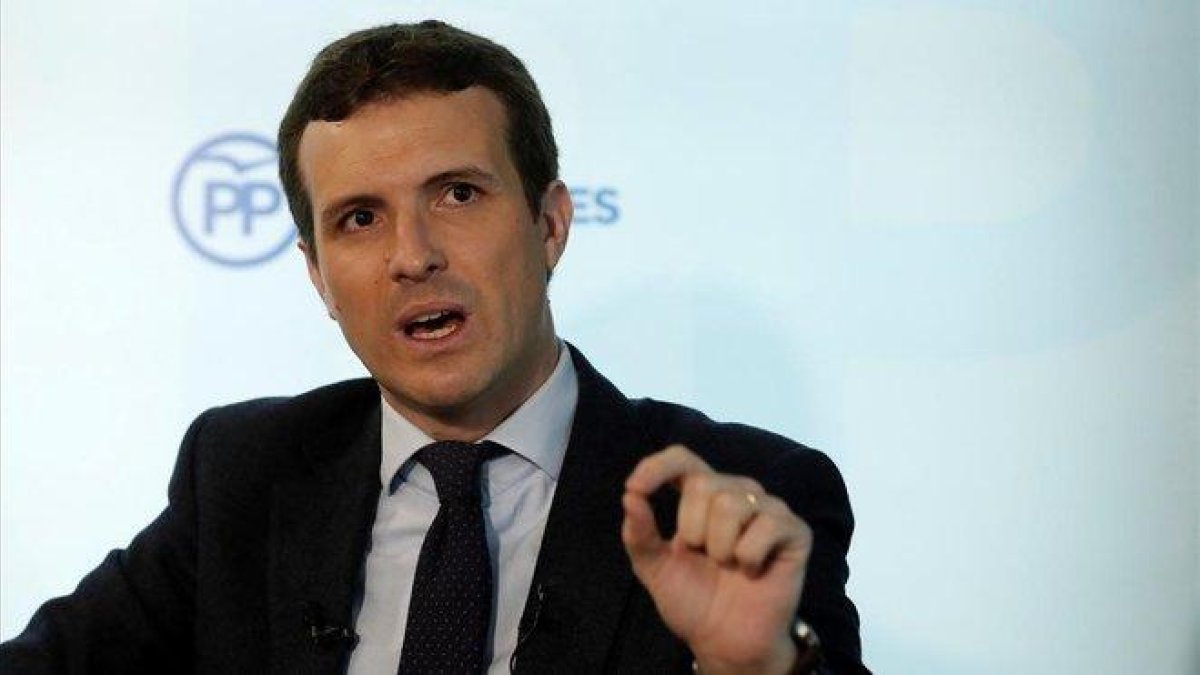 El presidente del PP, Pablo Casado, en una entrevista, en febrero.-EFE