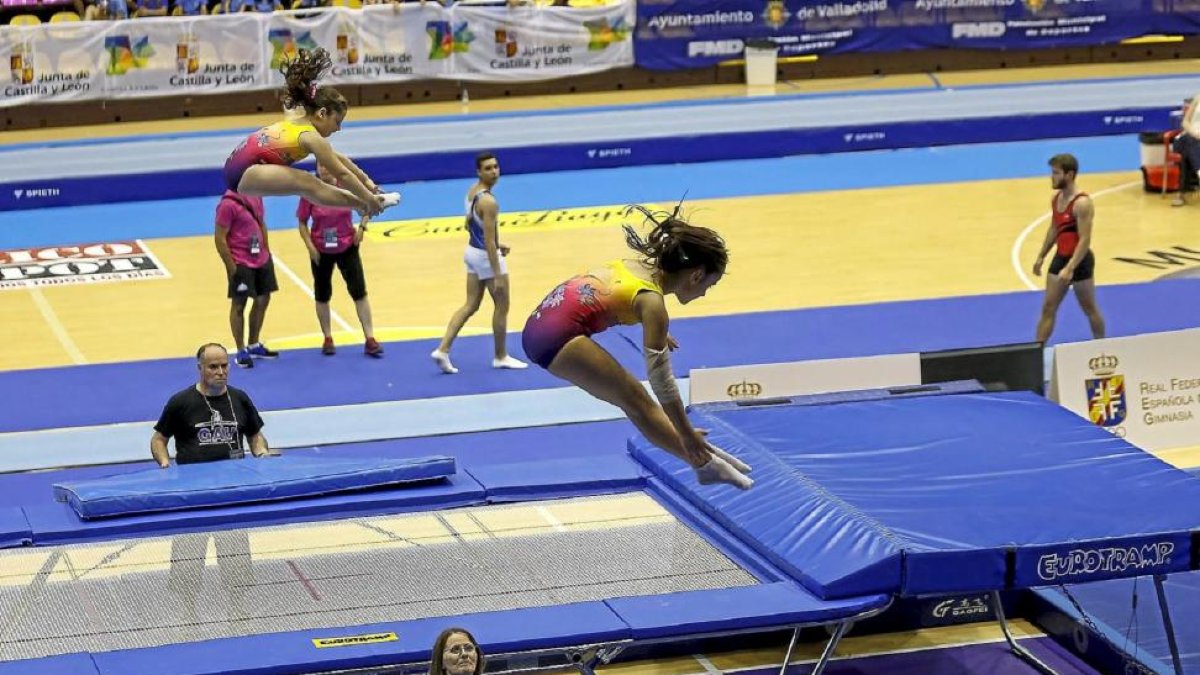 Varias gimnastas durante el Campeonato de España de trampolín sincronizado en 2015.-M.A.SANTOS