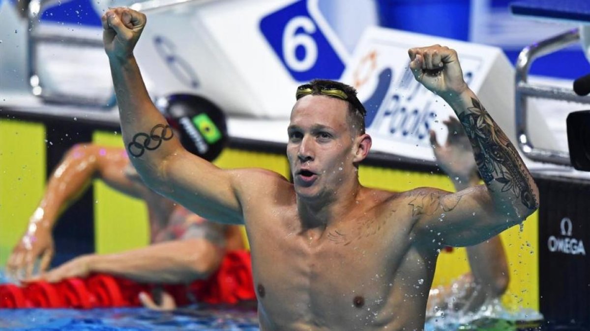 Dressel celebra su victoria en la final de los 50 libre del reciente Mundial de Budapest-TIBOR ILLYES (EFE)