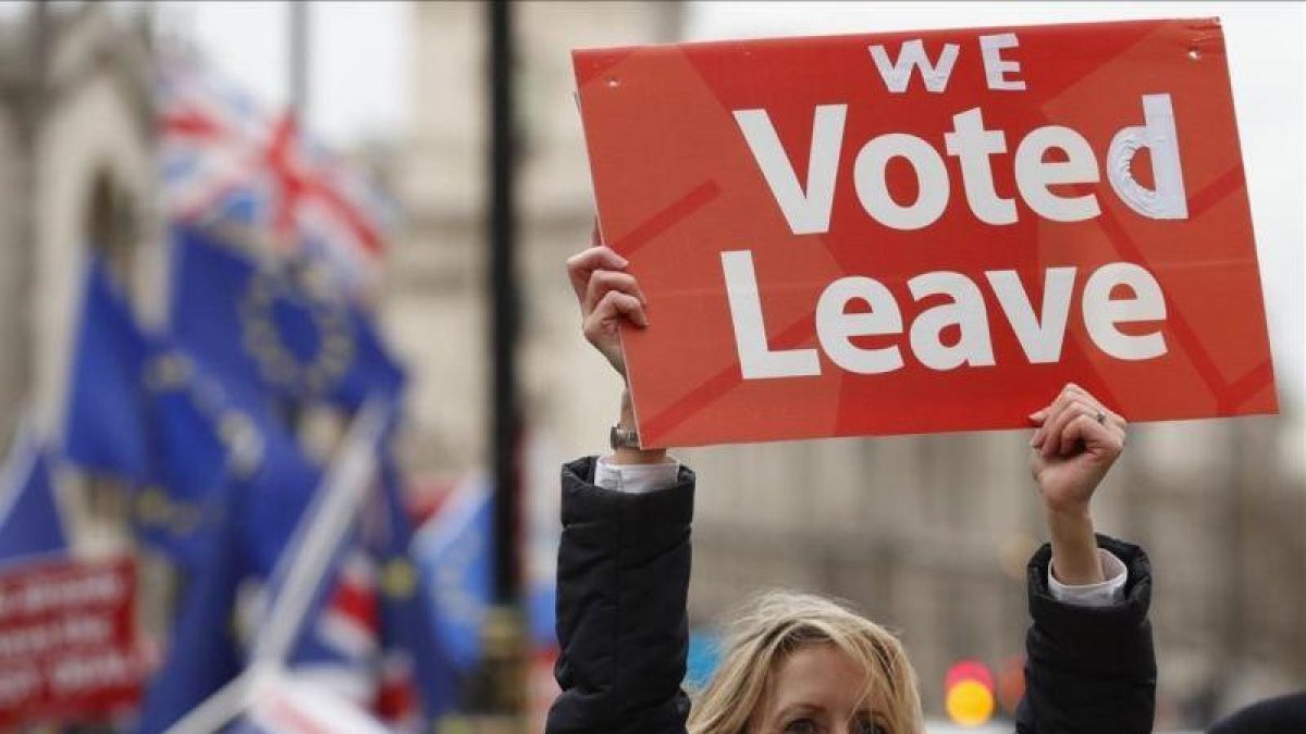 Una partidaria del brexit, durante una manifestación ante el Parlamento británico, en Londres.-ALASTAIR GRANT (AP)