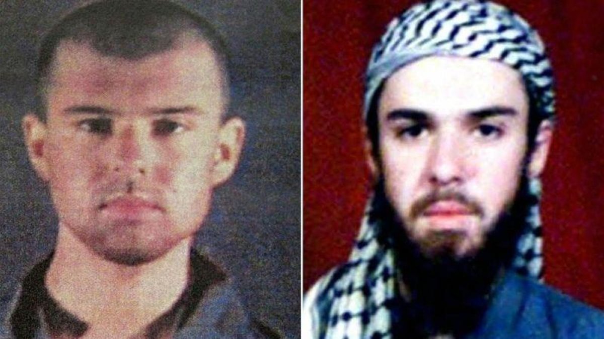 John Walker Lindh tras ser capturado en Afganistán. La imagen de la derecha es del 6 de febrero del 2002 y la de la izquierda de cinco días después.-AFP