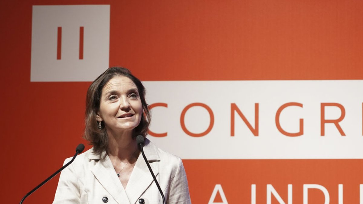 La ministra de Industria, Comercio y Turismo, Reyes Maroto, esta mañana en la inauguración del II Congreso de la Industria Alimentaria de Vitartis. / ICAL