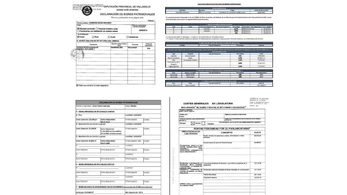 El modelo de documento que rellena cada político varía en función de la administración en la que desempeña su cargo pero, en cualquier caso, todos detallan sus retribuciones, propiedades o inversiones, excepto la Diputación de Valladolid.-E.M.