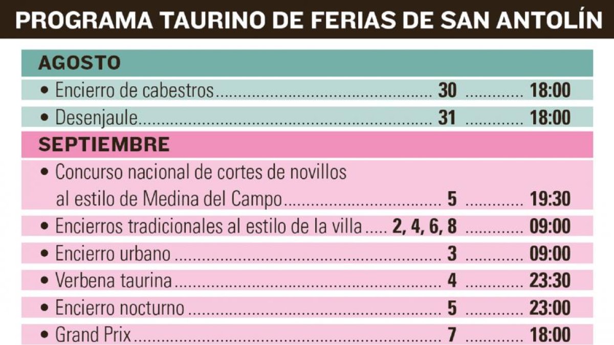 Programa taurino de Ferias de San Antolín-EL MUNDO DE CASTILLA Y LEÓN