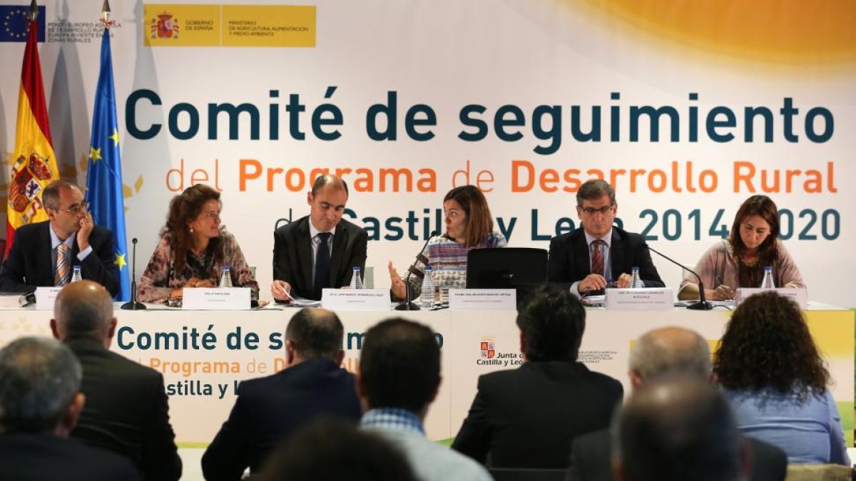 La consejera de Agricultura y Ganadería de la Junta, Milagros Marcos (3D), asiste a la constitución del Comité de Seguimiento del Programa de Desarrollo Rural de Castilla y León 2014-2020.-ICAL