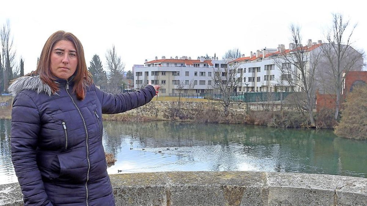 Paloma Alonso señala las viviendas construidas sobre el solar heredado.-MANUEL BRÁGIMO