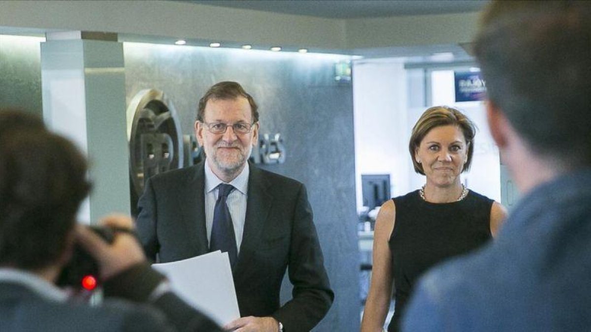 Mariano Rajoy y Dolores de Cospedal, este lunes a su llegada al comité de dirección del PP-EFE / Tarek