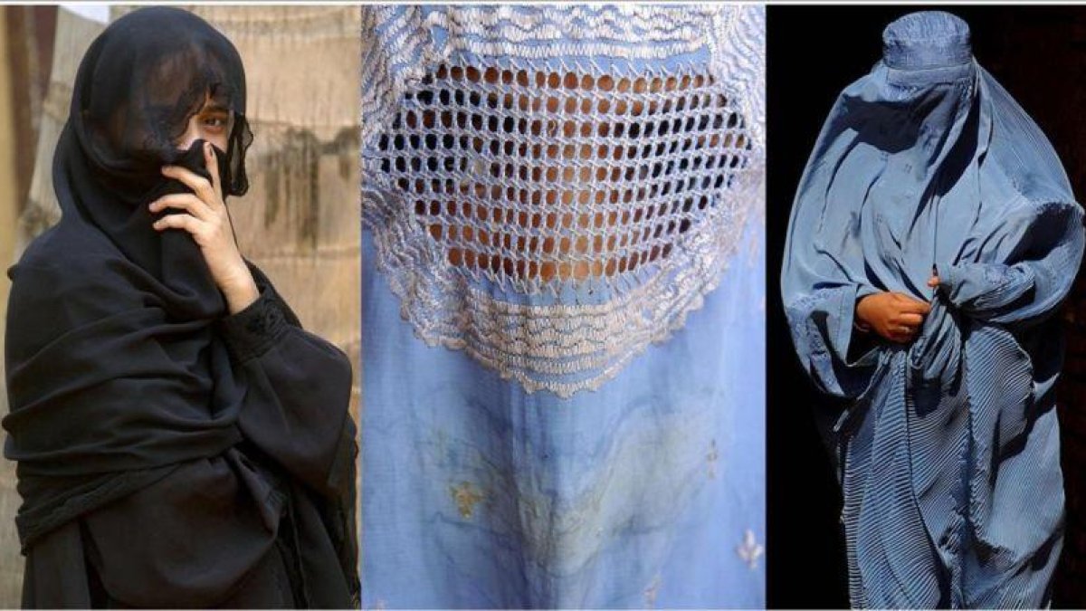 Una mujer con niqab (derecha) y las otras dos con el burka.-AFP