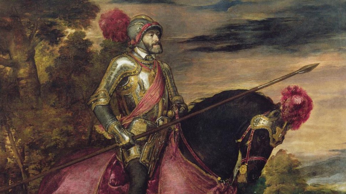 Retrato ecuestre del Emperador Carlos V tras su victoria en la batalla de Mülhberg pintado al óleo sobre lienzo por el pintor veneciano Tiziano. Se exhibe actualmente en el Museo del Prado de Madrid.-EL MUNDO