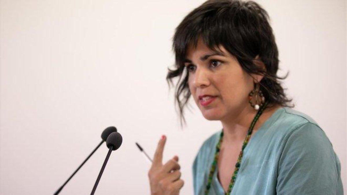 Teresa Rodríguez, durante su primera rueda de prensa tras el permiso de maternidad, en Sevilla.-EUROPA PRESS / JESÚS PRIETO