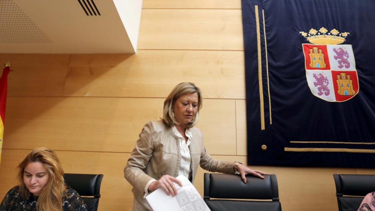 La consejera de Economía y Hacienda, Pilar del Olmo, comparece en la Comisión de Economía y Hacienda de las Cortes para informar sobre el grado de cumplimiento de los objetivos de la legislatura.-ICAL