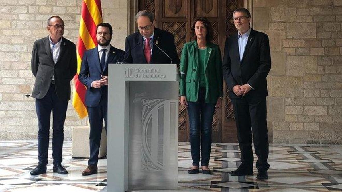 Quim Torra, durante su comparecencia con Pere Aragonès y los alcaldes de Lleida, Girona y Tarragona.-EUROPA PRESS