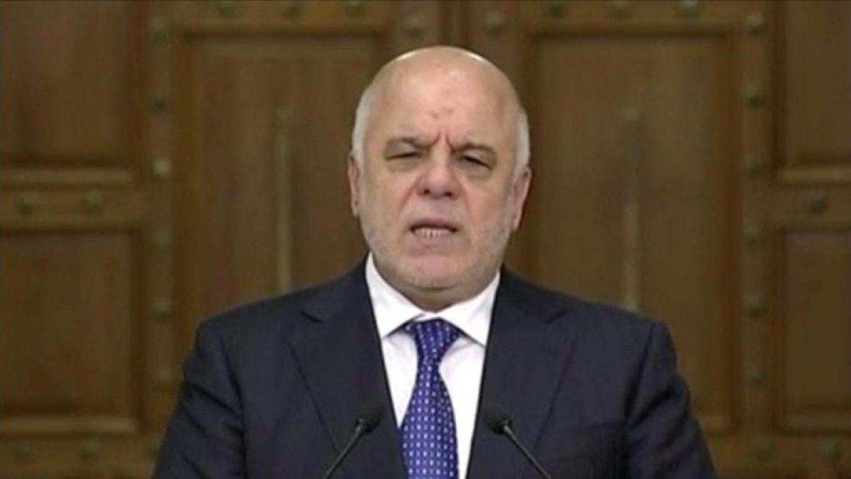 El primer ministro de Irak, Haider al-Abadi, durante su discurso en televisión-REUTERS / TV