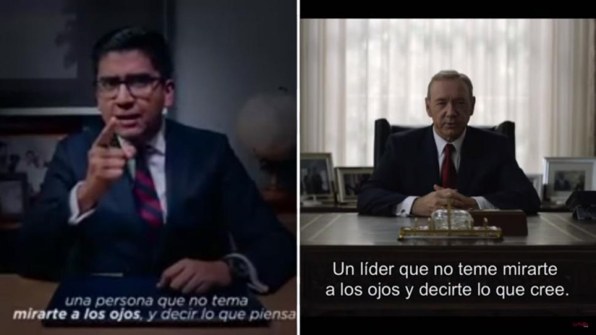 Comparación de los dos vídeos en los que se evidencía el plagio que un exalcalde mexicano ha hecho de un discurso de la serie de Netfix 'House of cards'.-EL PERIÓDICO