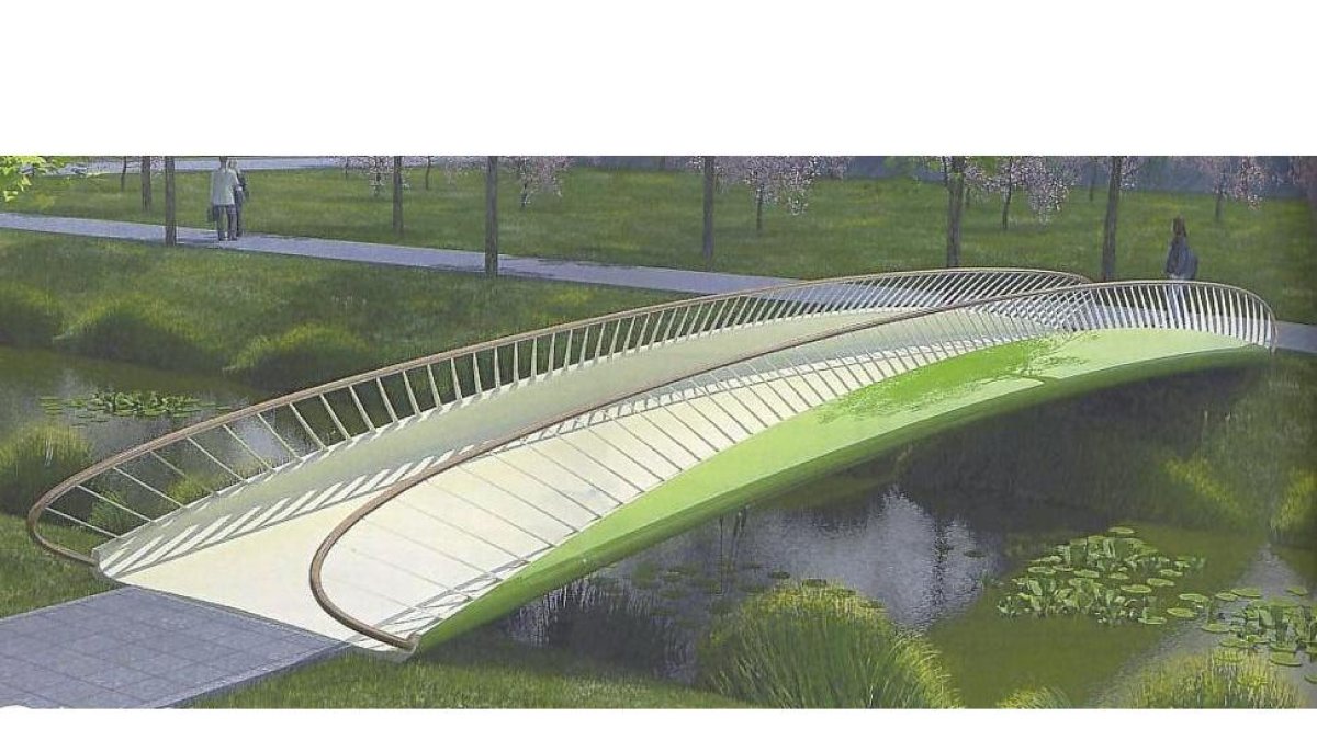 Recreación de la nueva pasarela peatonal, la tercera, a la altura del centro de salud sobre el río en Tudela de Duero.-AYUNTAMIENTO TUDELA