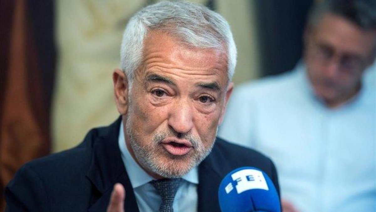 El presidente de Ausbanc, Luis Pineda, durante la rueda de prensa ofrecida en Madrid.-LUCA PERGIOVANNI (EFE)