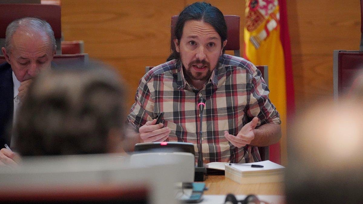 El secretario general de Podemos, Pablo Iglesias, en la comisión sobre la financiación ilegal de los partidos del Senado-JOSE LUIS ROCA