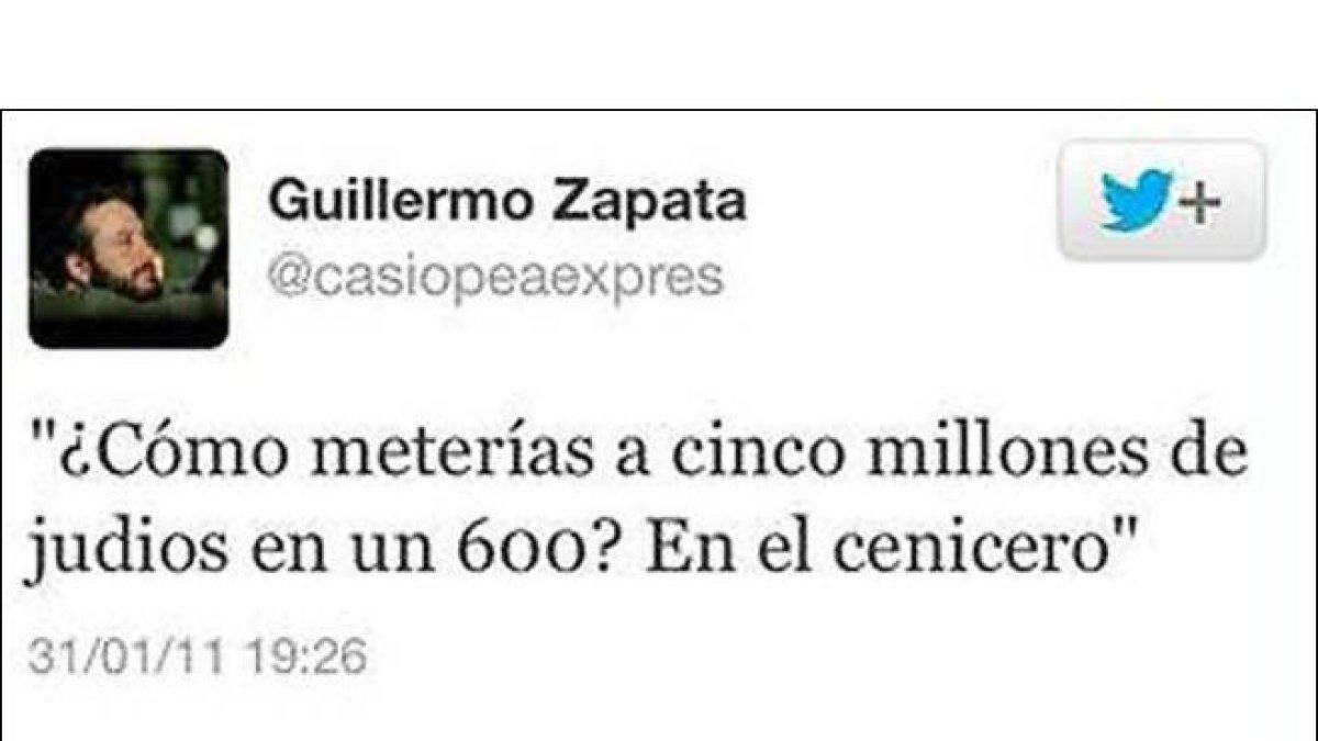 El tuit que Guillermo Zapata publicó en el 2011.-