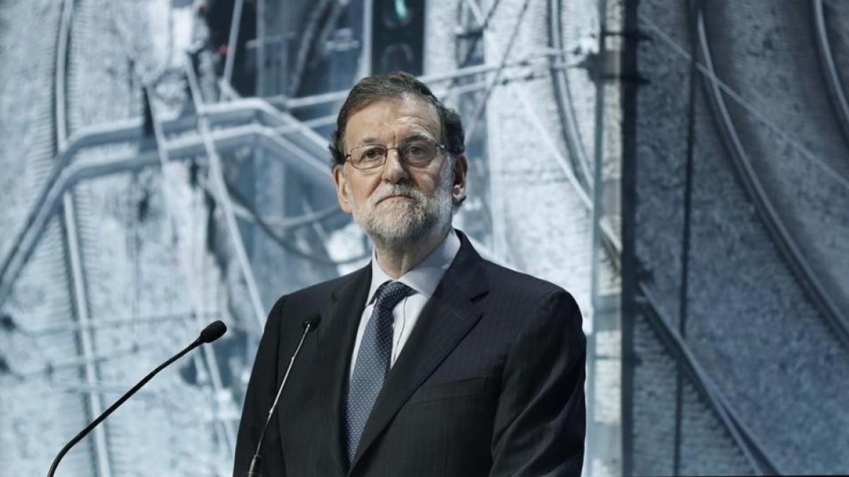 Mariano Rajoy, el pasado 28 de marzo, durante su intervención en la inauguración de una jornada sobre infraestructuras en Barcelona.-EFE