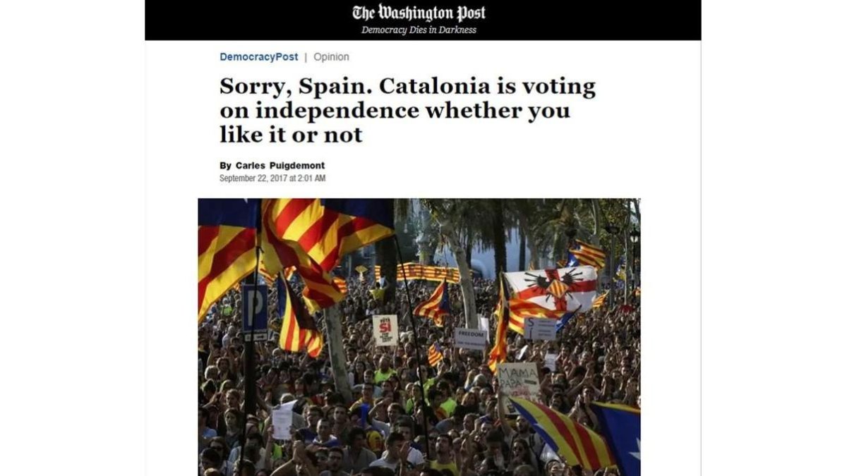 Captura del artículo de Carles Puigdemont en The Washington Post.-EL PERIÓDICO
