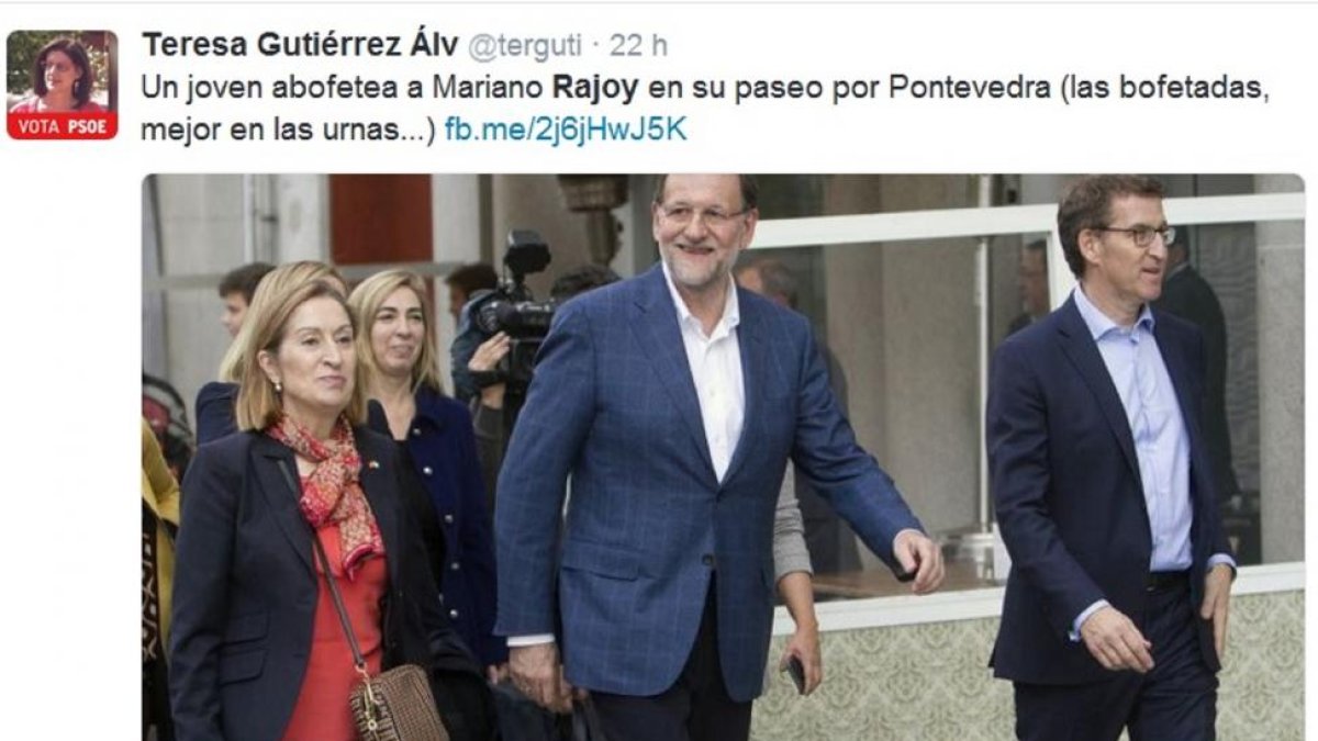 LA POLÉMICA SALTA A TWITTER. La agresión a Mariano Rajoy provocó un aluvión de tuits, la mayoría de los escritos por los políticos de Castilla yLeón fueron de condena al suceso. Muchos además de rechazarlo, criticaron a quienes lo utilizan para sacar-El Mundo