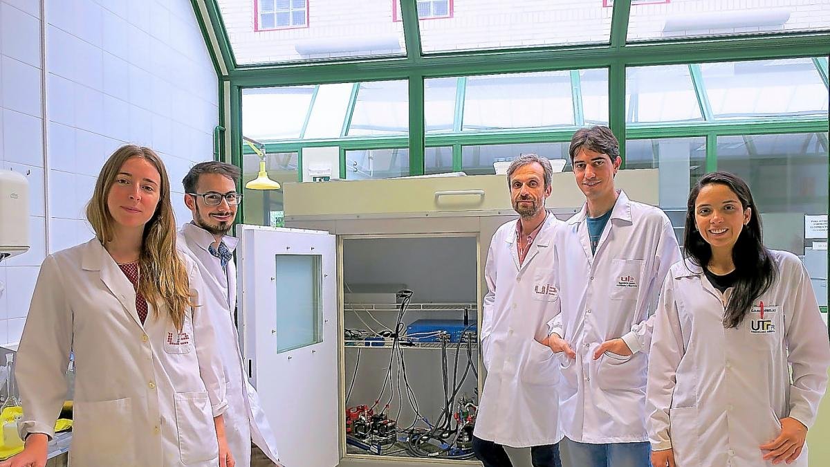 Isabel San Martín, Guillermo Pelaz, Adrián Escapa, Raúl Mateos y Gabriella Ornelas en las instalaciones de la Universidad de León.-EL MUNDO