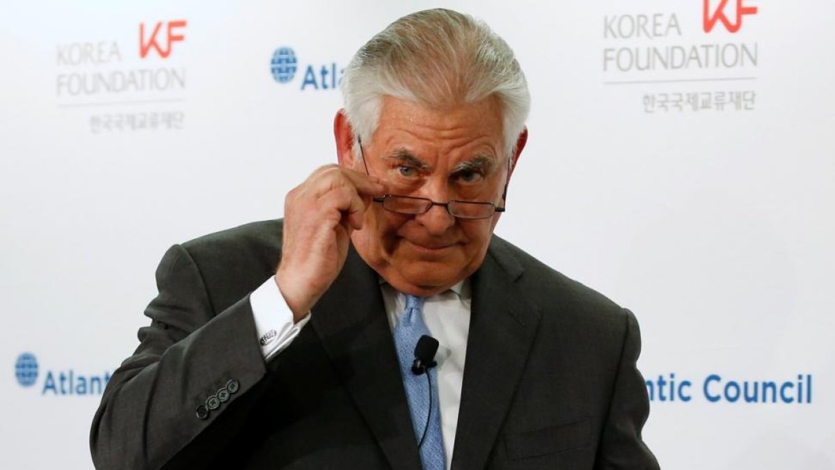 El secretario de Estado de los EEUU, Rex Tillerson, durante un foro del Atlantic Council en Washington.-/ REUTERS / JONATHAN ERNST (REUTERS)