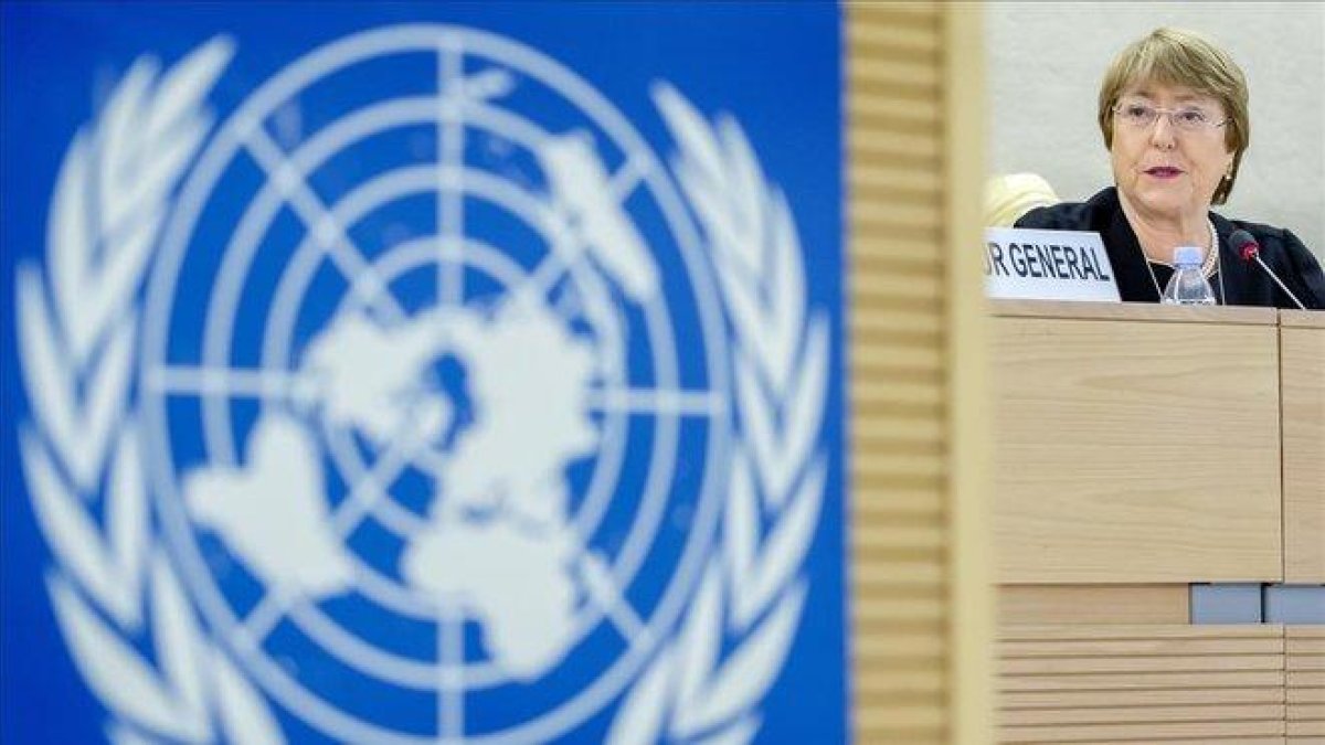 Bachelet durante el discurso que ha pronunciado en la sede de la ONU en Ginebra.-AP / MAGALI GIRARDIN KEYSTONE
