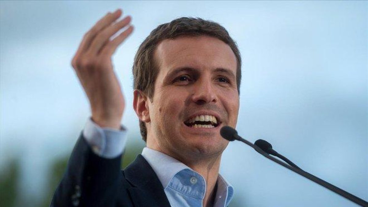 El presidente del PP, Pablo Casado, en un acto electoral de la campaña de municipales.-RODRIGO JIMÉNEZ / EFE