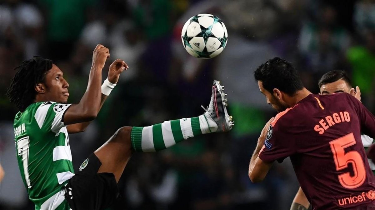 Gelson Martins en un partido de Champions League ante el Barcelona-FRANCISCO LEÓN