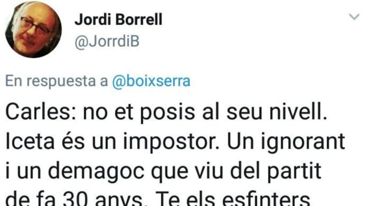 Tuit de Jordi Borrell contra Miquel Iceta.-