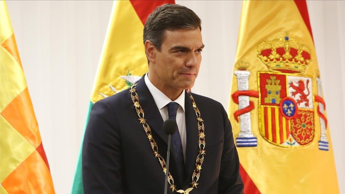 Pedro Sánchez, este miércoles, en rueda de prensa desde Bolivia. /-FERNANDO CALVO (POOL MONCLOA)