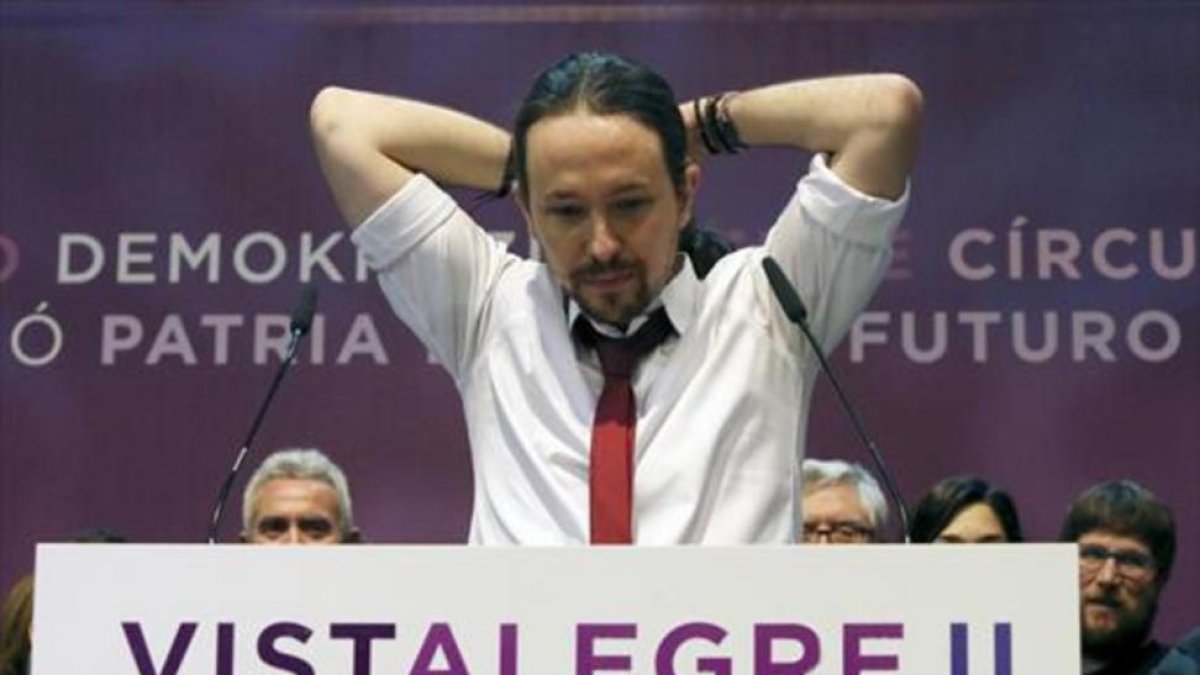 Asamblea Ciudadana 8Pablo Iglesias, en una intervención durante la reunión de Vistalegre 2, el pasado mes de febrero.-JUAN MANUEL PRATS