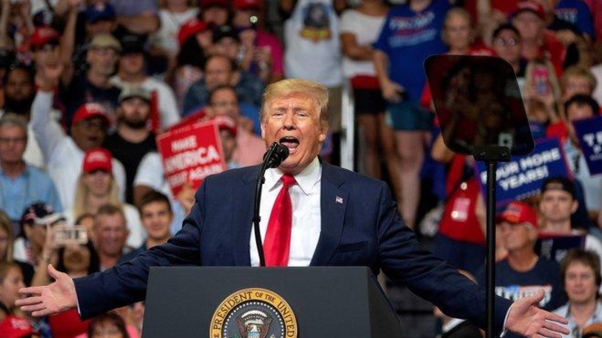 Donald Trump, durante su mitin de inicio de campaña, este martes en Orlando.-EPA