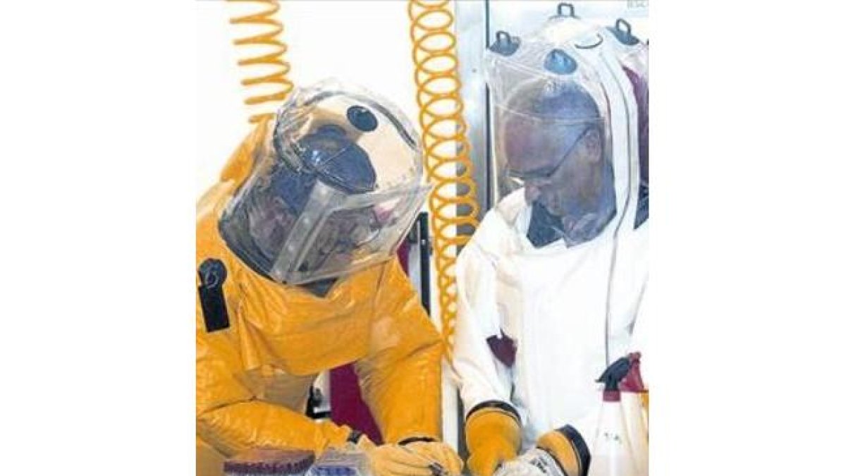 Investigadores del virus del ébola en Pretoria (Sudáfrica).-AFP