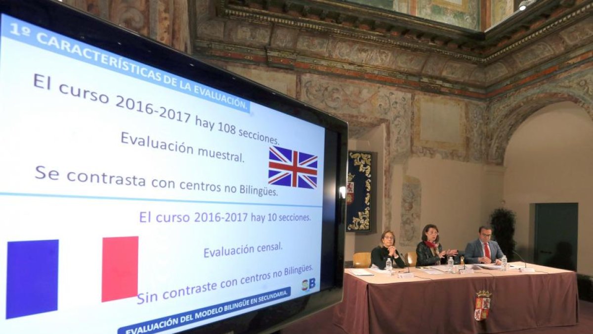 Los directores generales de Innovación y Equidad Educativa, Mª del Pilar González; Política Educativa Escolar, Ángel Miguel Vega, y Universidades e Investigación, Pilar Garcés.-MIRIAM CHACÓN / ICAL