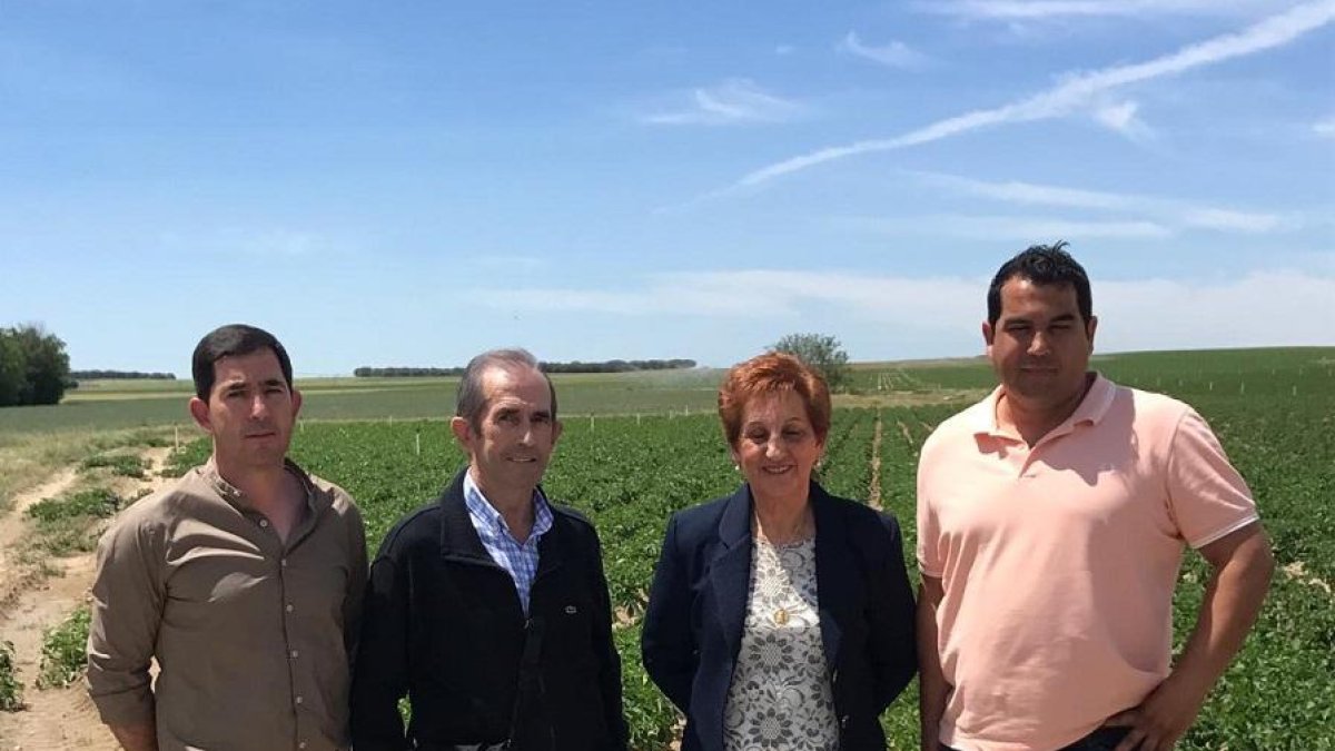 Santiago Domínguez (D) posa junto a sus padres y a su hermano en su explotación en Nueva Villa de las Torres.-E. M.