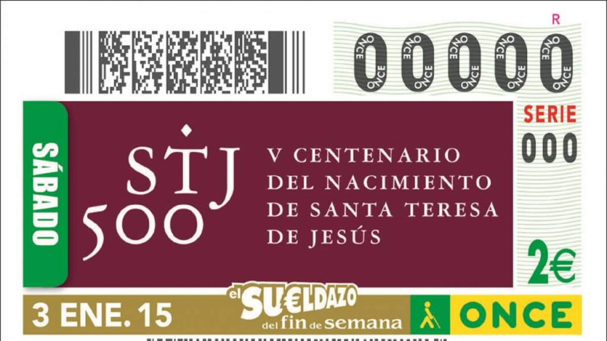 El primer sorteo de 2015 de la ONCE promocionará el V Centenario del nacimiento de Santa Teresa-Ical
